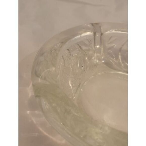 KIG Indonesia Pressed Heavy Glass Rose Pattern Vintqge Ashtray 4 Rest 6" - Picture 11 of 12